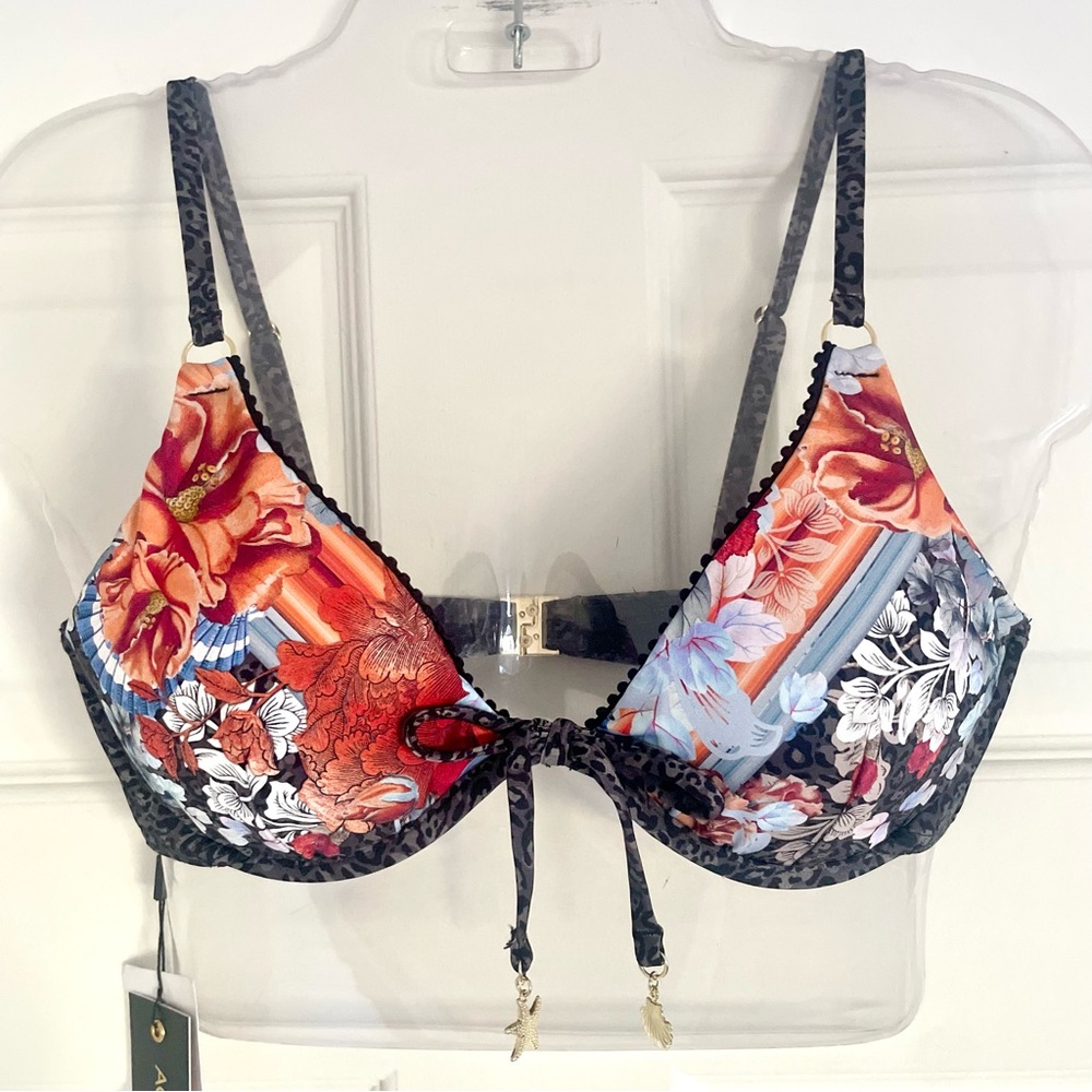 Aqua Blu Underwire Floral Animal Print Bikini Top